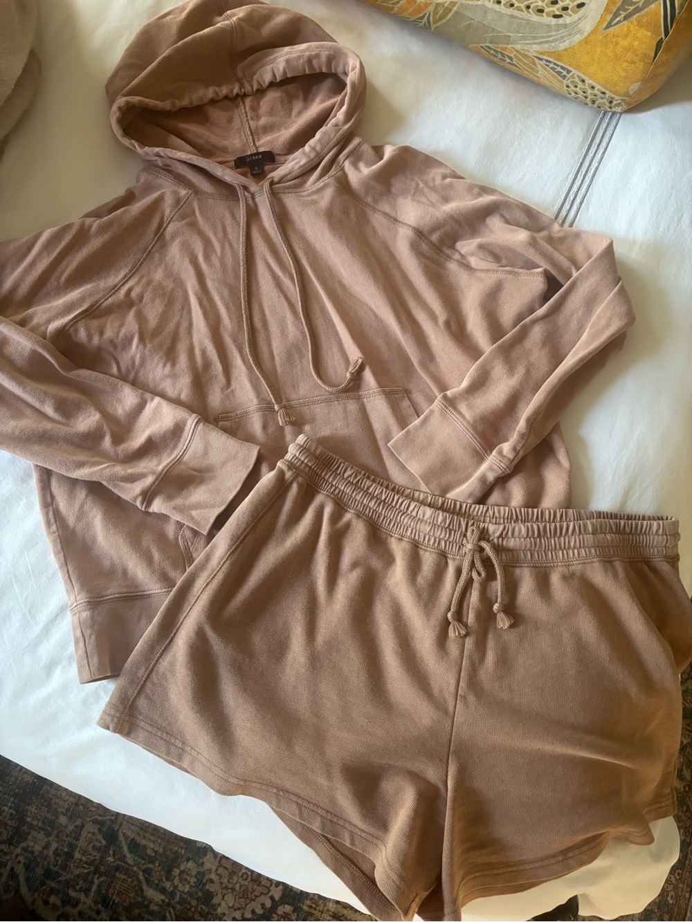 J.Crew Cozy Women's Hoodie & Shorts Lounge Set - Sand Brown